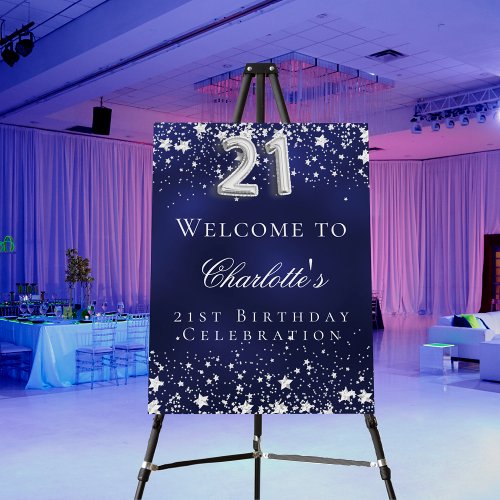 21st Birthday blue silver stars welcome party Foam Board