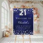 21st Birthday blue silver stars welcome party Foam Board<br><div class="desc">A welcome board for a 21st birthday party.  A navy blue background with elegant faux silver stars. The blue color is uneven.  Personalize and add a name and text.  White letters. 
Back: no design</div>