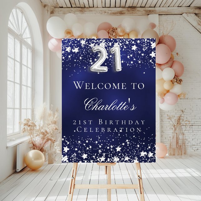 21st Birthday blue silver stars welcome party Foam Board (Creator Uploaded)