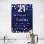 21st Birthday blue silver stars welcome party Poster<br><div class="desc">A welcome poster for a 21st birthday party.  A navy blue background with elegant faux silver stars. The blue color is uneven.  Personalize and add a name and text.  White letters.</div>