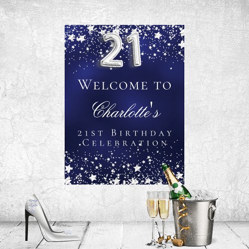 21st Birthday blue silver stars welcome party Poster