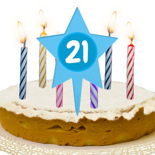 21st Birthday Blue Star Cake Topper