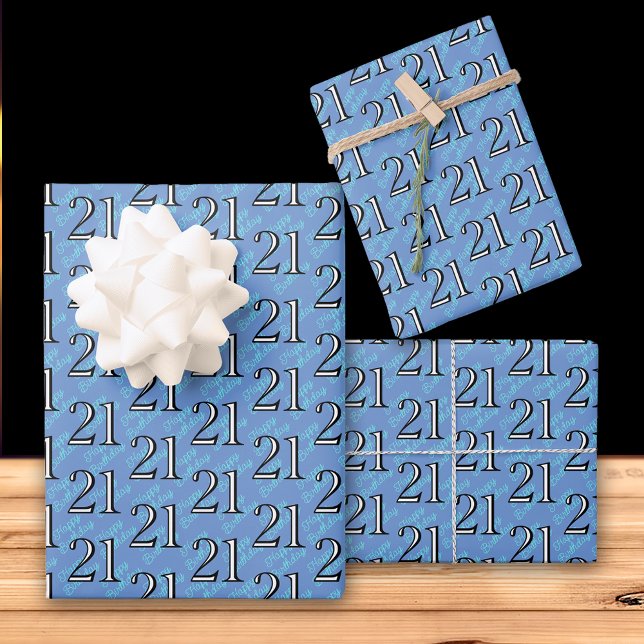 21st Birthday Blue Wrapping Paper Sheets (Creator Uploaded)