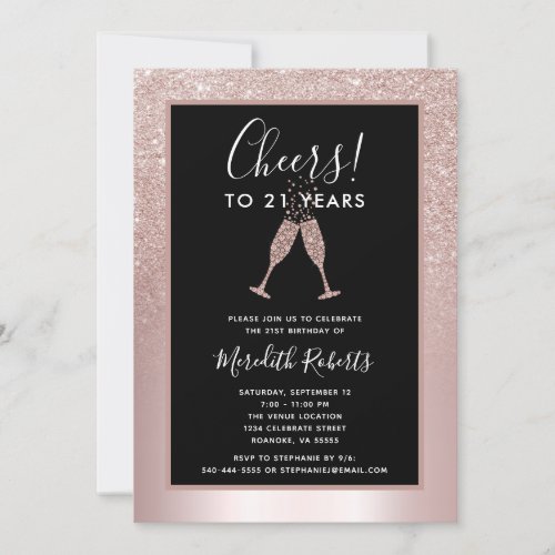 21st Birthday Blush Glitter Champagne Invitation