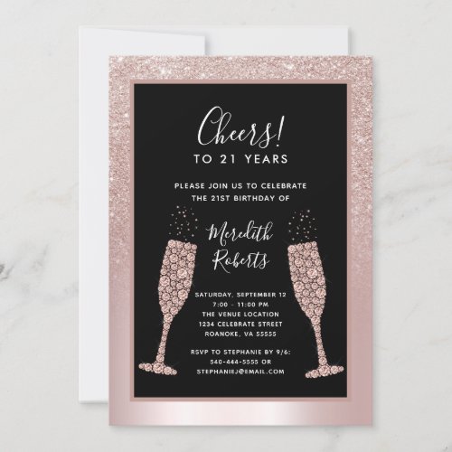21st Birthday Blush Glitter Champagne Toast Party Invitation