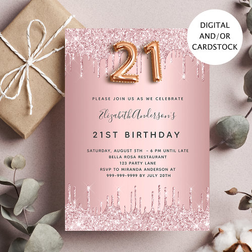 21st Birthday blush pink dusty rose glitter drips