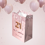 21st birthday blush pink glitter drips monogram medium gift bag<br><div class="desc">Elegant, classic, glamorous and feminine for a 21st birthday party. A pink, dusty rose gradient background. Decorated with faux glitter drips, paint dripping look. Personalize and add a name. With the text: Happy Birthday. The name is written with a modern hand lettered style script. Number 21 is written with a...</div>