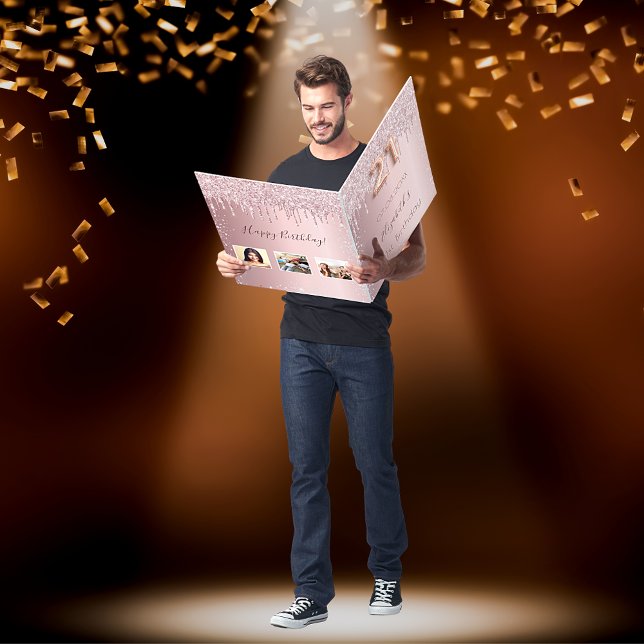 21st birthday blush pink glitter drips photo card (Creator Uploaded)