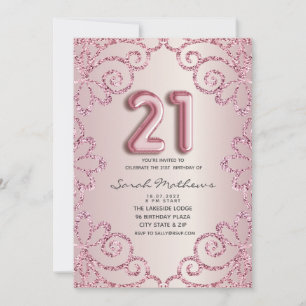 21st Birthday Blush Pink Glitter Princess Invitation