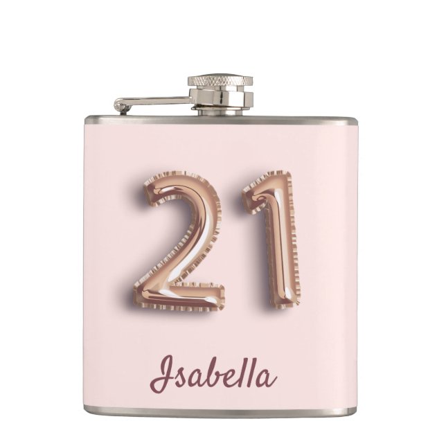 21st birthday blush pink rose gold glam friends flask (Front)