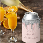 21st birthday blush pink rose gold glitter silver can cooler<br><div class="desc">A cooler for a girly and glamorous 21st birthday party with the girls. A rose gold, blush pink background with an elegant rose gold and faux silver glitter drips, paint drip look. The name is written in dark rose gold color with a modern hand lettered style script. Template for name,...</div>
