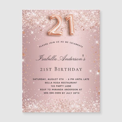 21st birthday blush pink rose magnet invitation