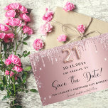 21st birthday blush pink save the date card<br><div class="desc">A girly and trendy Save the Date card for a 21st birthday party. Blush pink gradient background decorated with dusty rose pink and faux silver drips and dust. Personalize and add a date and name/text. The text: Save the Date is written with a large trendy hand lettered style script. Number...</div>