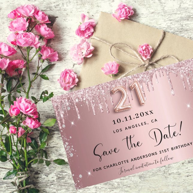 21st birthday blush pink save the date card (Creator Uploaded)