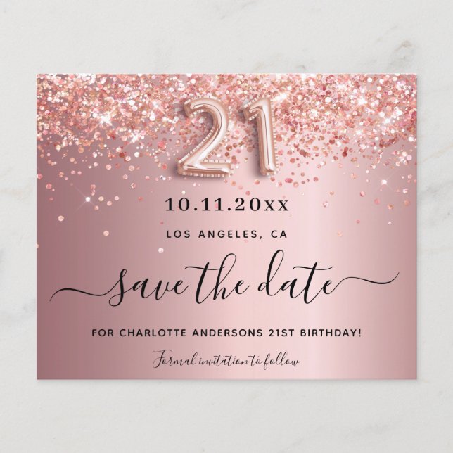21st birthday blush pink save the date card (Front)
