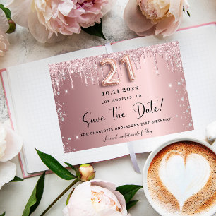 21st birthday blush pink silver save the date