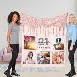 21st birthday blush rose gold glitter drips name fleece blanket<br><div class="desc">A unique gift for a 21st birthday, celebrating her life with a collage of 5 of your own photos, pictures. Personalize and add her name, age 21 and a date. A chic feminine rose gold, blush pink colored background. Gray and black letters and numbers. Decorated with rose gold faux glitter...</div>