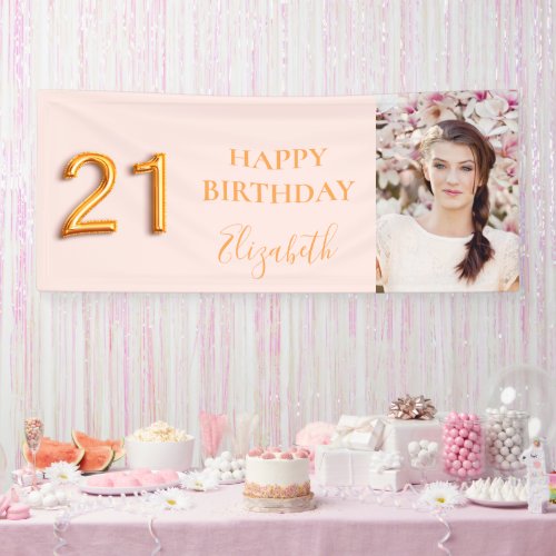 21st birthday blush rose gold photo banner