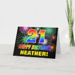 [ Thumbnail: 21st Birthday: Bold, Fun, Fireworks, Rainbow 21 Card ]