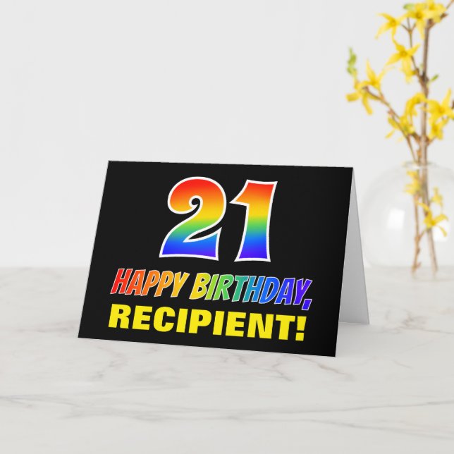 21st Birthday: Bold, Fun, Simple, Rainbow 21 Card (Yellow Flower)