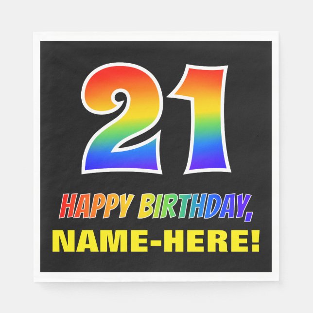 21st Birthday: Bold, Fun, Simple, Rainbow 21 Napkins (Front)