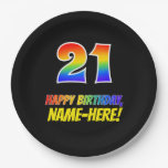[ Thumbnail: 21st Birthday: Bold, Fun, Simple, Rainbow 21 Paper Plates ]