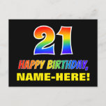 [ Thumbnail: 21st Birthday: Bold, Fun, Simple, Rainbow 21 Postcard ]