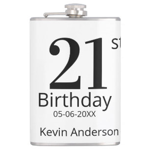 21st birthday bold letter name date simple man boy flask