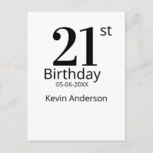 21st birthday bold letter name date simple man boy