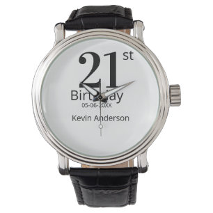 21st birthday bold letter name date simple man boy watch