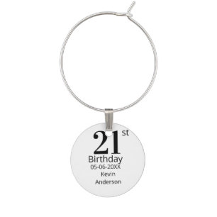 21st birthday bold letter name date simple man boy wine charm