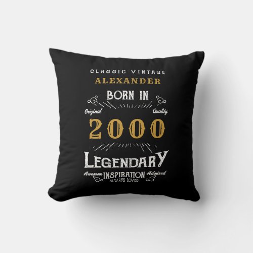 21st Birthday Born 2000 Retro Black Personalized Throw Pillow