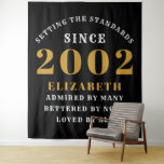 21st Birthday Born 2002 Add Name Black Gold Large Tapestry<br><div class="desc">Personalized Birthday add your name and year tapestry. Edit the name and year with the template provided. A wonderful custom birthday party accessory. More gifts and party supplies available with the "setting standards" design in the store.</div>