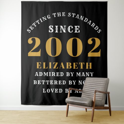 21st Birthday Born 2002 Add Name Black Gold Large Tapestry