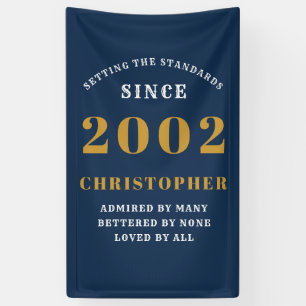21st Birthday Born 2002 Add Name Blue Gold Banner