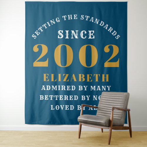 21st Birthday Born 2002 Add Name Blue Gold Large Tapestry