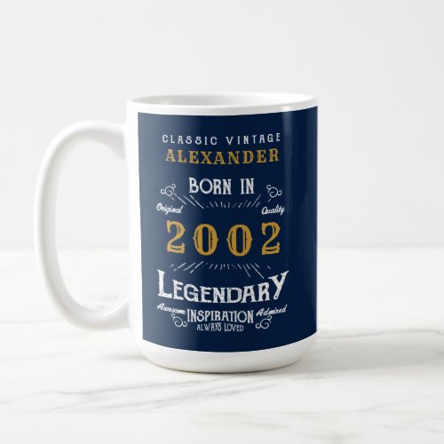 21st Birthday Born 2002 Add Name Blue Gold Legend Coffee Mug