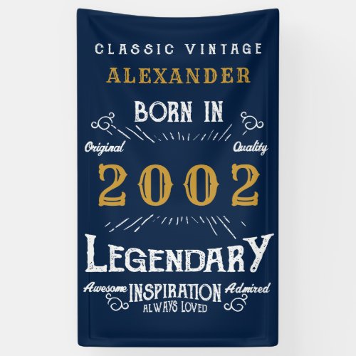 21st Birthday Born 2002 Add Name Legend Blue Gold Banner