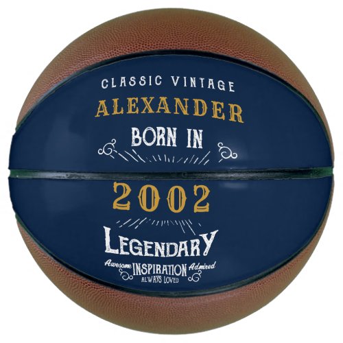 21st Birthday Born 2002 Add Name Legend Blue Gold Basketball