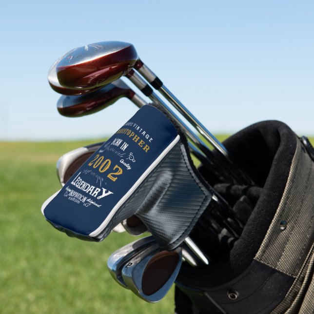 21st Birthday Born 2002 Add Name Legend Blue Gold Golf Head Cover (In Situ)