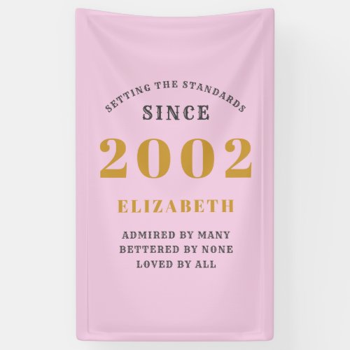 21st Birthday Born 2002 Add Name Pink Gray Banner