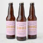 21st Birthday Born 2002 Add Name Pink Gray Beer Bottle Label<br><div class="desc">Personalized Birthday add your name and year beer label. Edit the name and year with the template provided. A wonderful custom pink birthday party item. More gifts and party supplies available with the "setting standards" design in the store.</div>