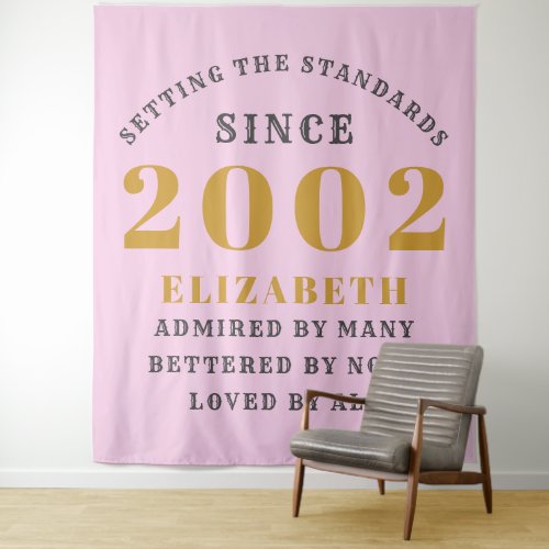 21st Birthday Born 2002 Add Name Pink Gray Large Tapestry