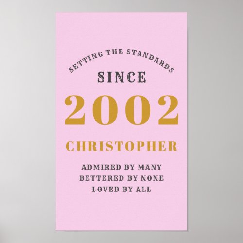 21st Birthday Born 2002 Add Name Pink Gray Poster