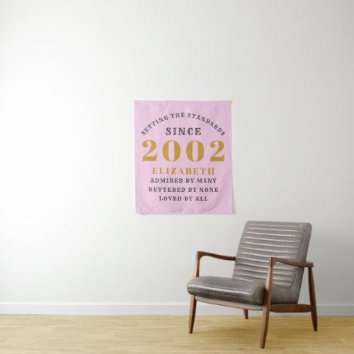 21st Birthday Born 2002 Add Name Pink Gray Tapestry