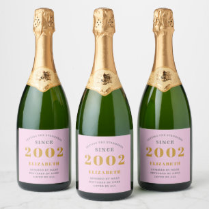 21st Birthday Born 2002 Add Name Pink Grey Sparkling Wine Label