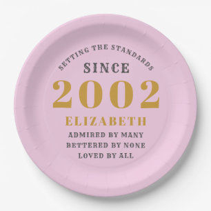 21st Birthday Born 2002 Add Name Pink Paper Plates
