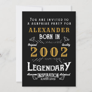 21st Birthday Born 2002 Black Gold Retro Invitation