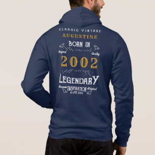 21st Birthday Born 2002 Blue Gold Retro Legend Hoodie