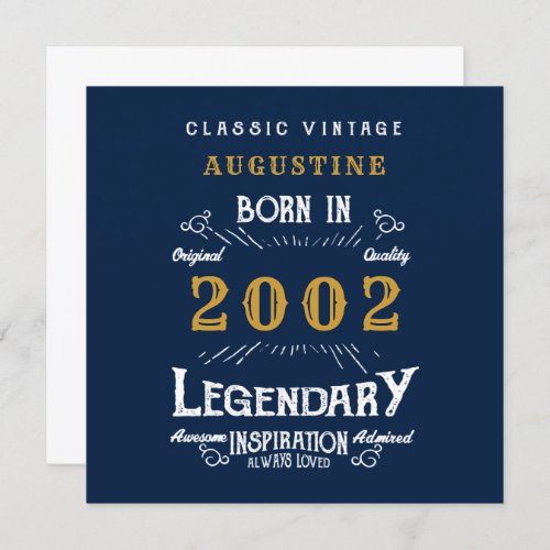 21st Birthday Born 2002 Legend Blue Gold Greeting Card
